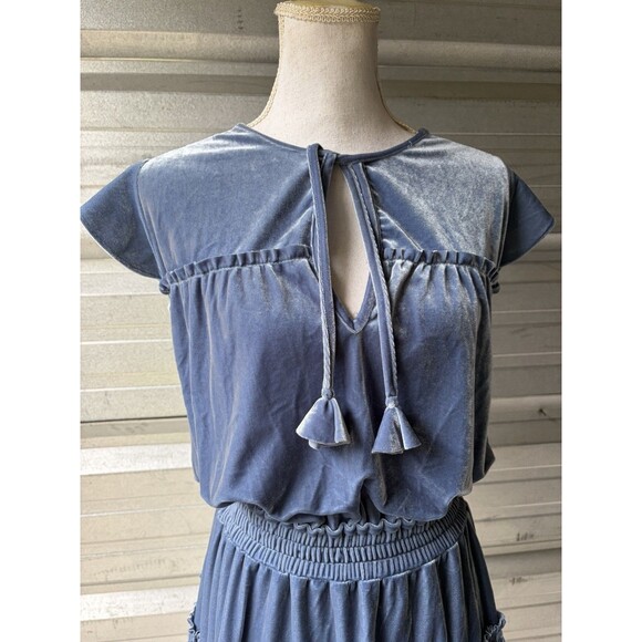 MISA Velvet Dress Blue Tiered Ruffles Tassels Size Medium NWT - Picture 10 of 15